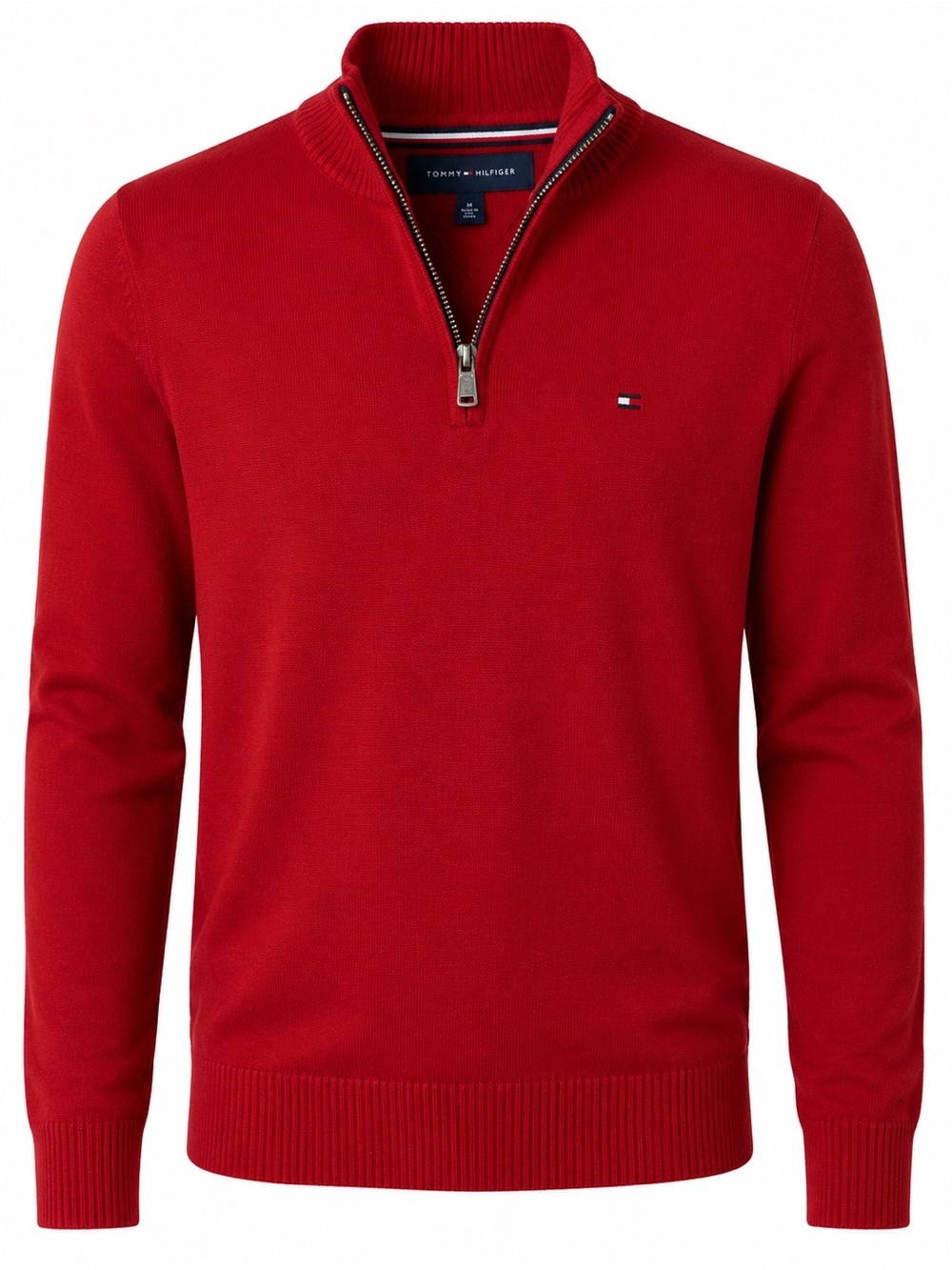 MENS TOMMY HILFIGER RED LONG SLEEVE QUARTER ZIP SWEATER